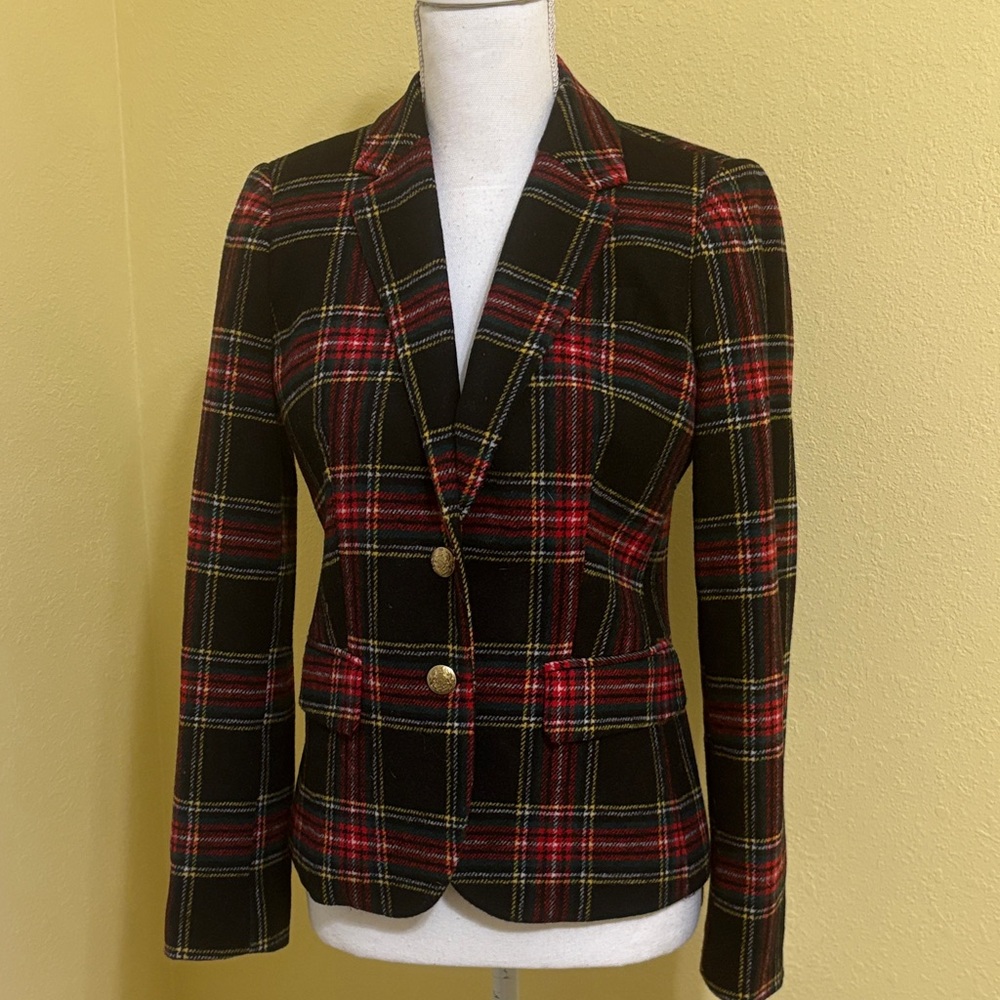 J. Crew Plaid Blazer with Gold Accents